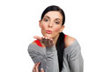 Young woman sending kiss - isolated