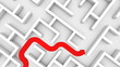 Red arrow moves in a labyrinth. Seamless loop.