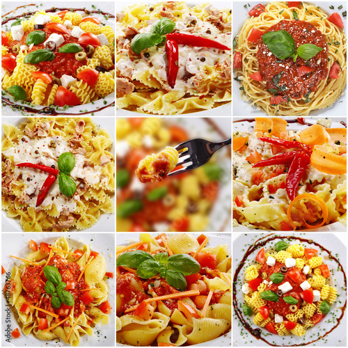 Photo: Diverse Nudeln Collage fertig serviert Diverse Nudeln Collage fertig serviert