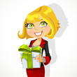 Cute young woman gives a gift