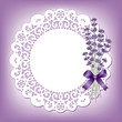Vintage Lace Doily, Lavender flower bouquet, ribbon, copy space
