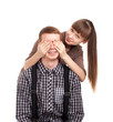 Photo: Woman covering mans eyes Woman covering mans eyes