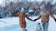 Young parents running, and ride your child on a sled (SLOW)