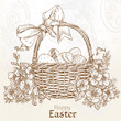 Vector: Happy Easter card with a basket of Easter eggs in vintage colors Happy Easter card with a basket of Easter eggs in vintage colors