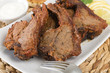 Grilled Tikka Lamb Chops with naan, lemon wedges and raita