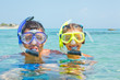 Photo: The girl with her father in scuba mask The girl with her father in scuba mask