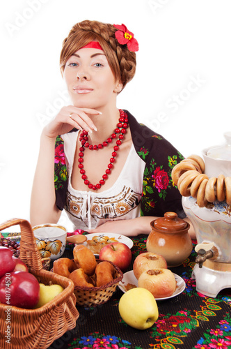 Photo: Russian woman with traditional food Russian woman with traditional food