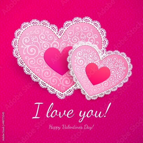 Vector: Pink Valentine's day lacy hearts vector greeting card Pink Valentine's day lacy hearts vector greeting card