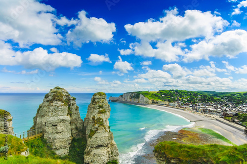 Photo: Etretat village. Aerial view from the cliff. Normandy, France. Etretat village. Aerial view from the cliff. Normandy, France.