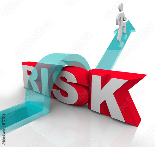 Illustration: Risk Jumping Over Word Avoiding Danger Hazards Risk Jumping Over Word Avoiding Danger Hazards