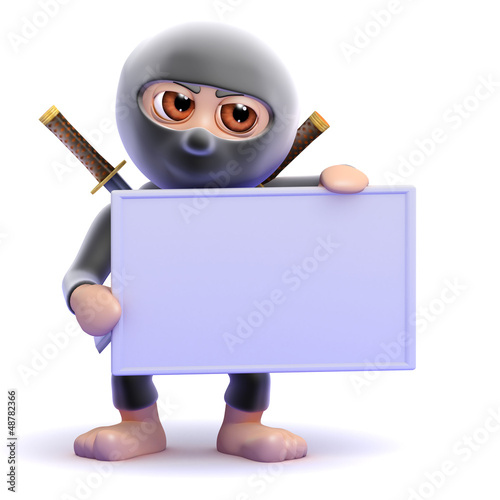 Illustration: Ninja holds up a blank sign Ninja holds up a blank sign