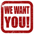 Grunge Stempel rot quad WE WANT YOU!