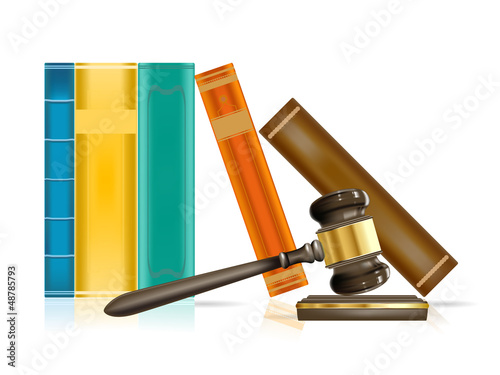 Vector: realistic justice gavel and books realistic justice gavel and books
