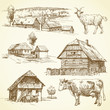 rural landscape, agriculture - hand drawn collection