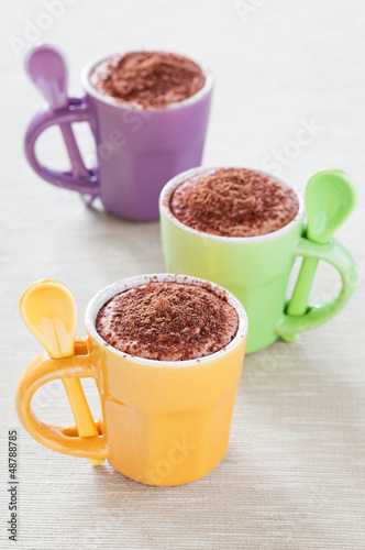 Photo: Dessert of cream cheese, yogurt and chocolate in coffee cup Dessert of cream cheese, yogurt and chocolate in coffee cup