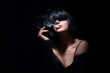 Fashion Art Portrait Of Beautiful Girl. Smoking. Sensual Red Lip