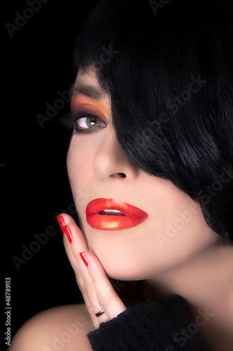 Photo: Fashion Brunette Model Portrait. Makeup. Sensual Red Lips Fashion Brunette Model Portrait. Makeup. Sensual Red Lips