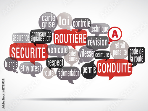 Illustration: nuage de mots bulles : sécurité routière nuage de mots bulles : sécurité routière