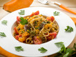 spaghetti with pumpkin anchovy caper and fresh tomatoes