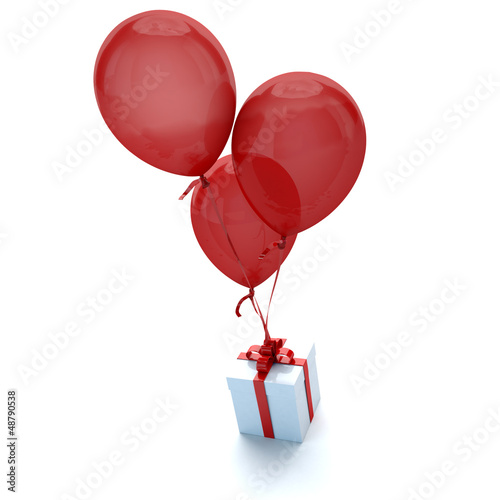 Illustration: Gift with balloons red Gift with balloons red