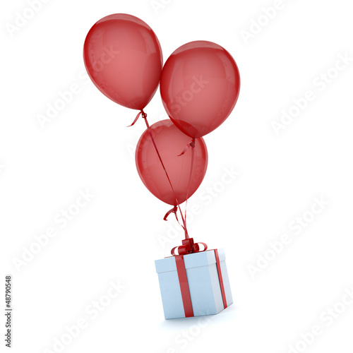 Illustration: Gift with balloons red Gift with balloons red