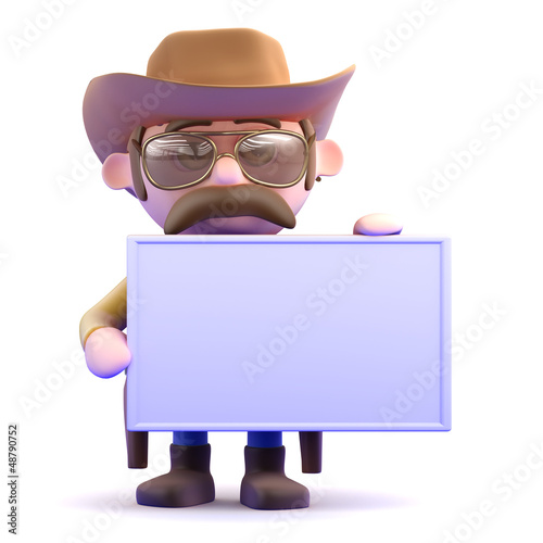 Illustration: Cowboy holds up a blank sign Cowboy holds up a blank sign