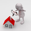 3D People with Magnifying Glass and House