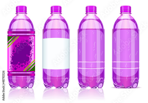 Vector: Four Plastic Bottles of Carbonated Drink With Labels Four Plastic Bottles of Carbonated Drink With Labels