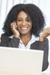 African American Woman Businesswoman Cell Phone Laptop
