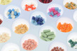 Assortment of pills and capsules of colours. Medication varied s