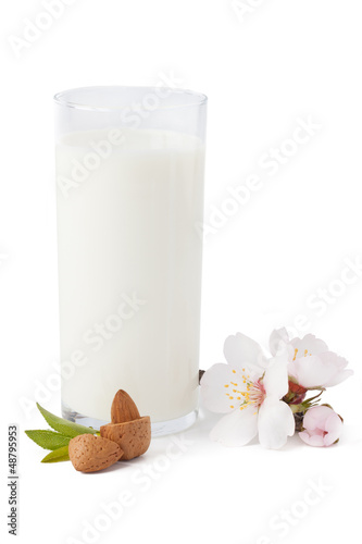 Photo: Almond milk, isolated on white background Almond milk, isolated on white background