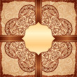 Vintage beige ethnic background with doodle ornament and ribbon