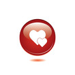 Vector glossy red round heart button.