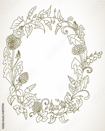 Vector: Romantic background with wild flower wreath Romantic background with wild flower wreath