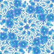 Blue line drawn flowers seamless pattern