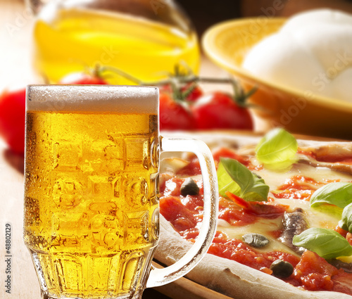 Photo: pizza with beer pizza with beer