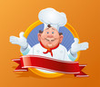 Smiling chef with a red ribbon