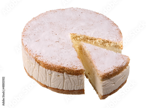 Photo: cake with cottage cheese and cream isolated on white cake with cottage cheese and cream isolated on white