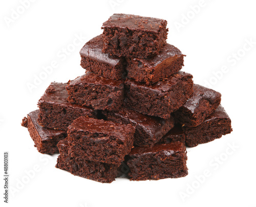 Photo: Chocolate brownies on white background Chocolate brownies on white background