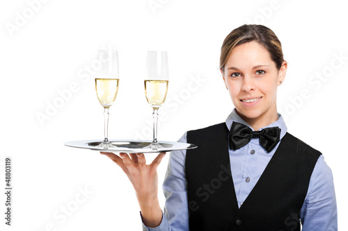 Photo: Waitress with champagne glasses Waitress with champagne glasses