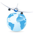 Weltreise (Flugzeug und Erdball)