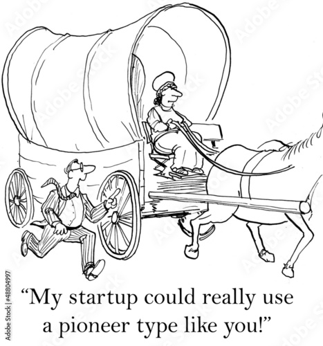 Illustration: Small business man wants to hire a pioneer woman Small business man wants to hire a pioneer woman