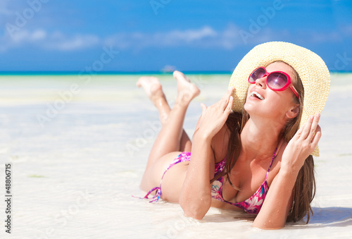 Photo: long haired girl in bikini on tropical boracay beach long haired girl in bikini on tropical boracay beach