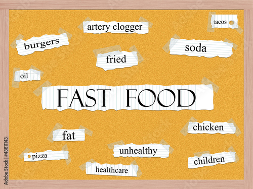 Photo: Fast Food Corkboard Word Concept Fast Food Corkboard Word Concept