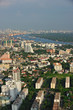 Bangkok city and Chaophraya River from bird's-eye view in evenin