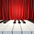 Piano Keys and red curtains.