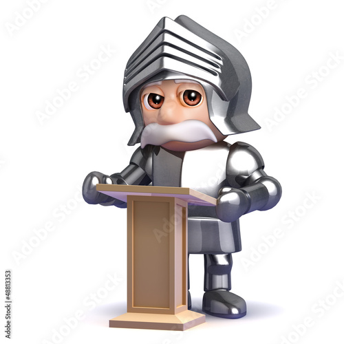 Illustration: Knight speaks at the lectern Knight speaks at the lectern