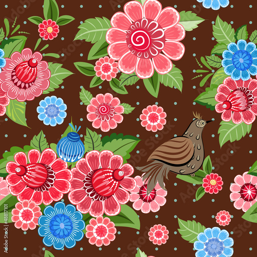 Vector: Flower texture with birds seamless Flower texture with birds seamless