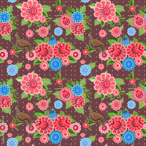 Vector: Flower texture with birds seamless Flower texture with birds seamless