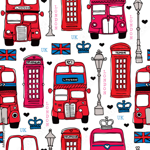Fototapeta Seamless love London UK red travel icon background pattern